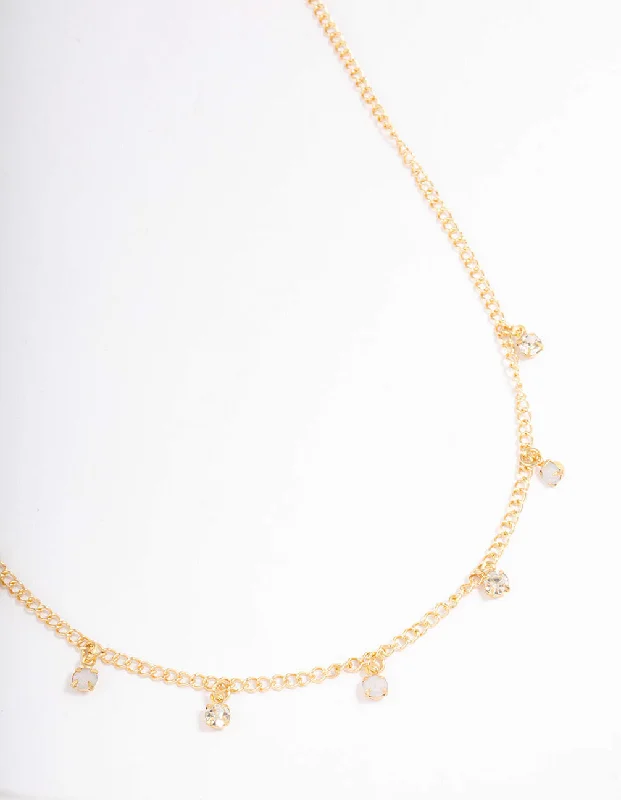 classic gold necklace for women-Gold Alternate Diamante Necklace