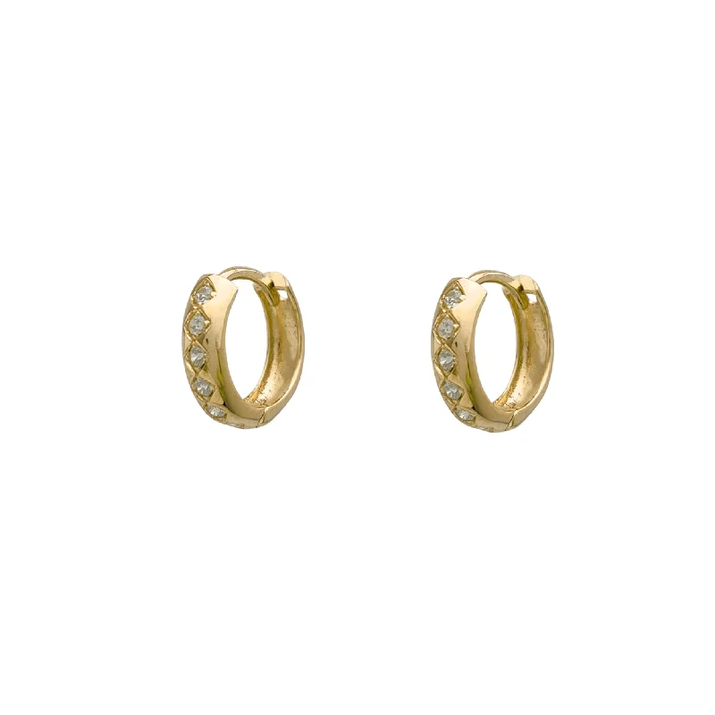 luxurious earrings for women-Zirconia Huggie Earrings (14K)