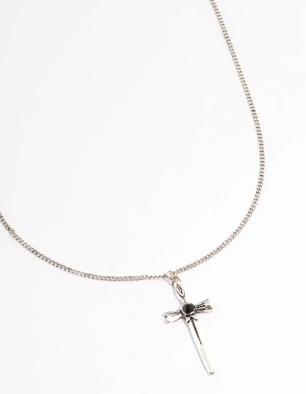 small pendant necklace for women-Antique Silver Gothic Cross Necklace