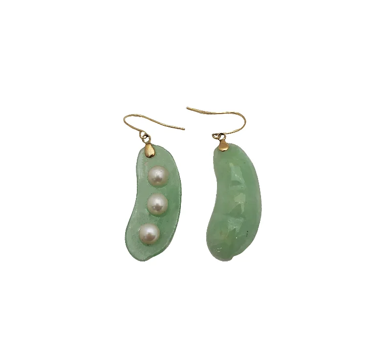 designer hoop earrings for women-Light Green Jade & Pearl Peapod Earring (14K)