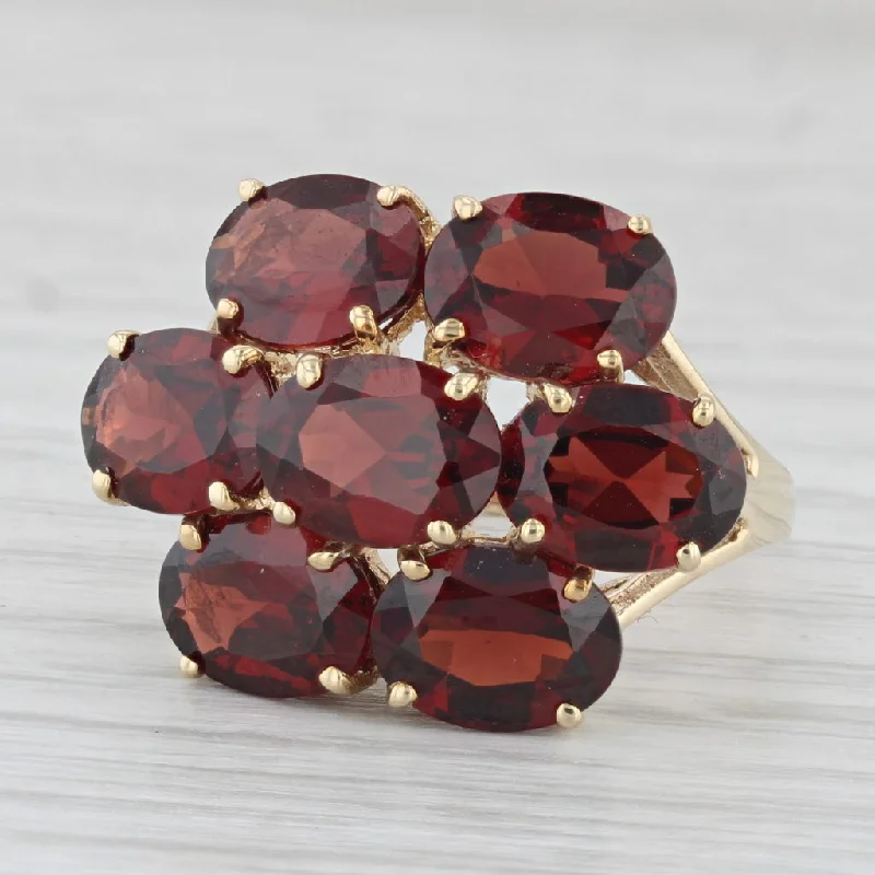 engagement rings with colored stones for women-10.30ctw Garnet Cluster Ring 10k Gold Cocktail Size 7