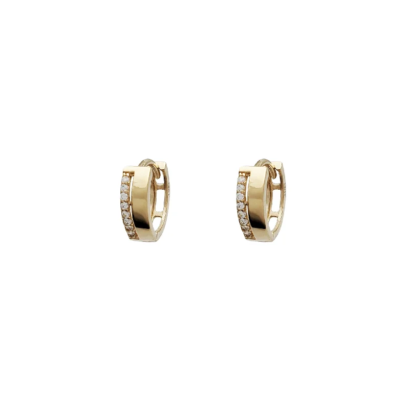 dangle earrings for women-Simple Huggie CZ Earrings (14K)