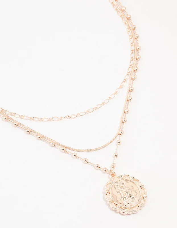 fashion necklace for women-Rose Gold Plated Plated Sterling Silver Pendant Layered  Necklace