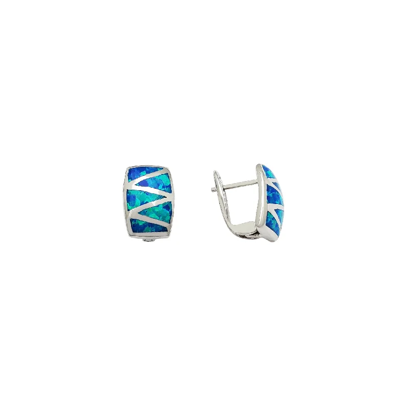 silver hoop earrings for women-Opal Curved Plate Earrings (Silver)