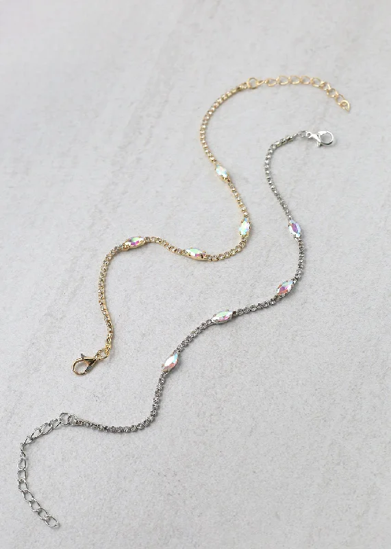 minimal bracelet for women-Iridescent Rhinestone Anklet