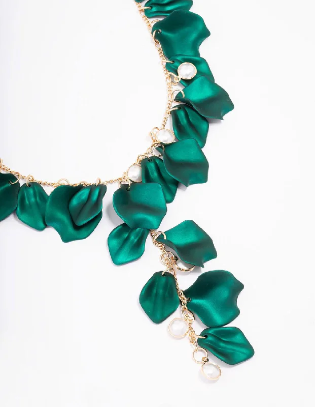 delicate chain necklace for women-Green Iridescent Flower Petal Statement Necklace