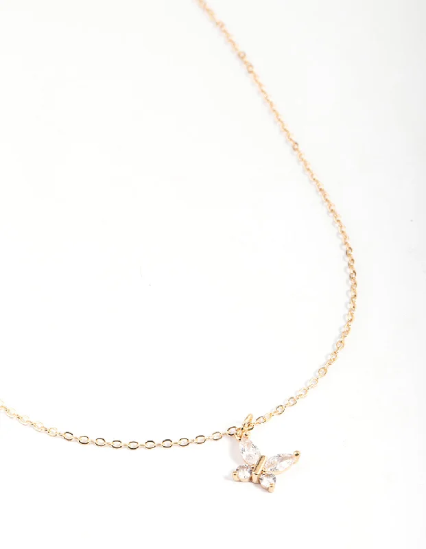 diamond necklace set for women-Gold Asymmetrical Butterfly Necklace