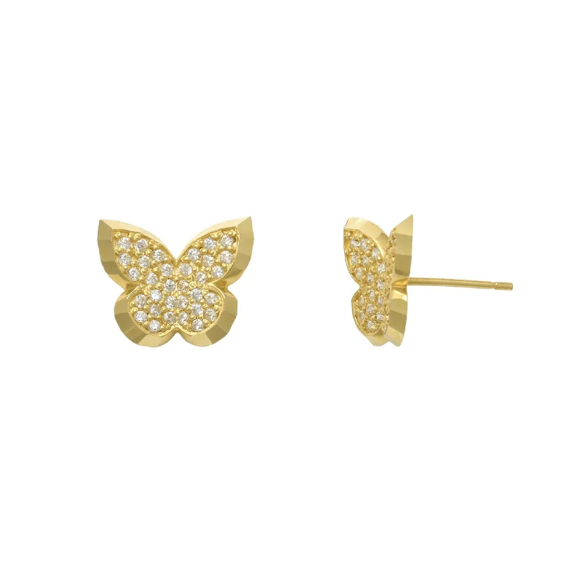 chic drop earrings for women-Zirconia Diamond-Cuts Butterfly Stud Earrings (14K)