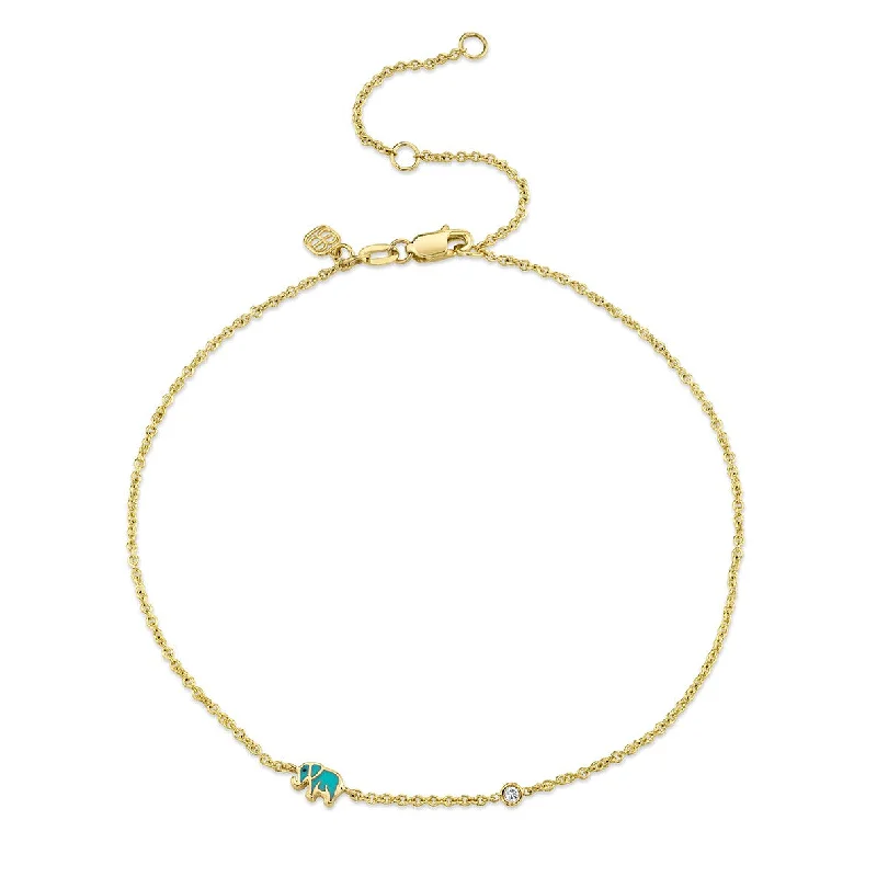 chic bracelet for women-Gold & Enamel Mini Elephant Anklet