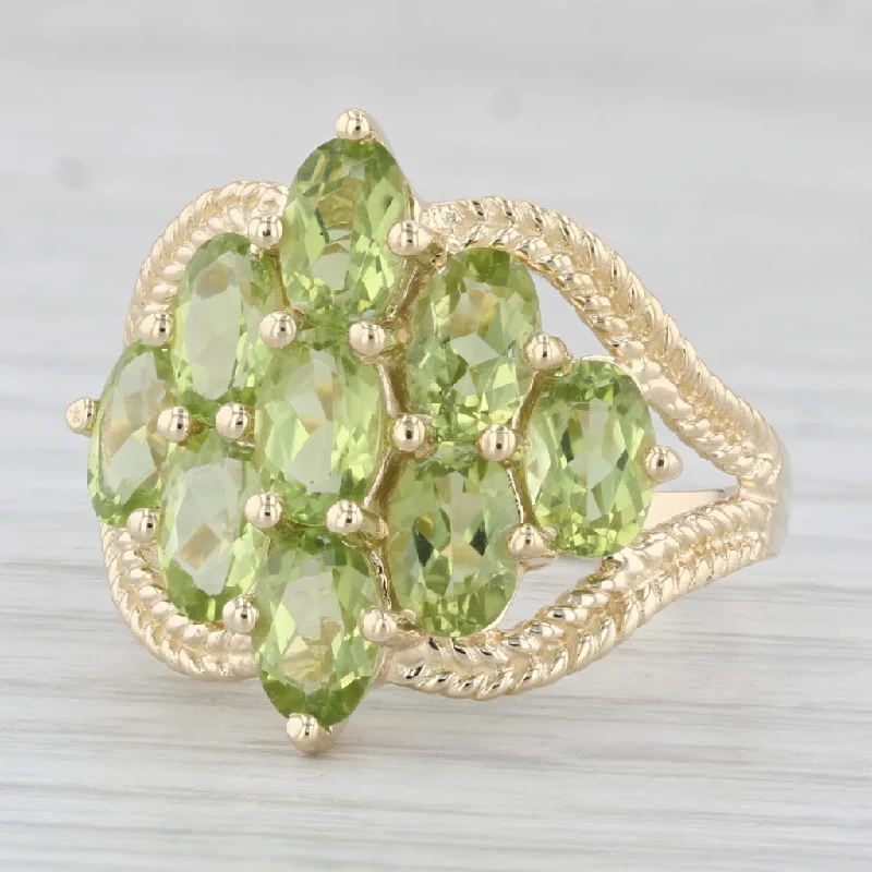 oval cut engagement rings for women-4.50ctw Peridot Cluster Ring 14k Yellow Gold Size 8.25 Cocktail