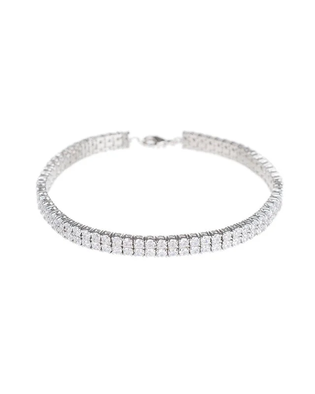 anklet with beads for women-Round Double Row CZ Anklet