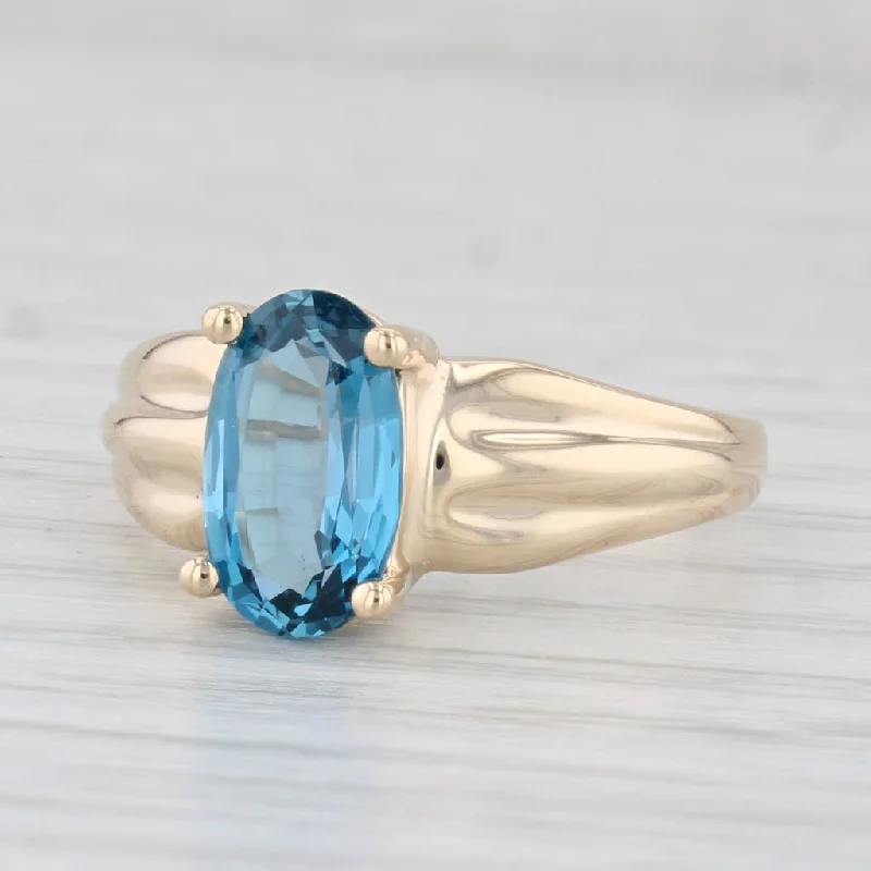 affordable sapphire engagement rings for women-2ct Oval London Blue Topaz Solitaire Ring 14k Yellow Gold Size 7.5