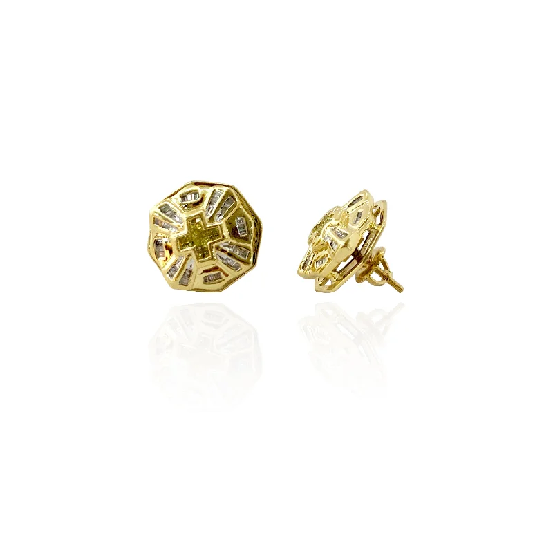 stud earrings for women-Octagon Cross Diamond Earring (14K)