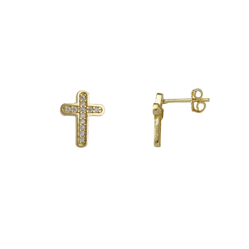 modern earrings for women-Zirconia Cross Stud Earrings (14K)