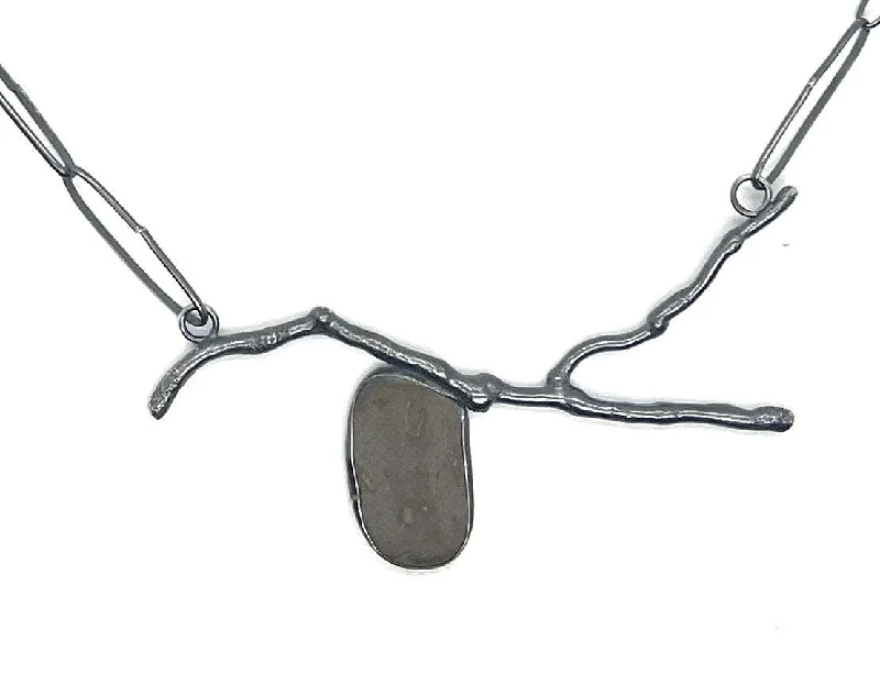 silver heart necklace for women-Rock and Twig Necklace