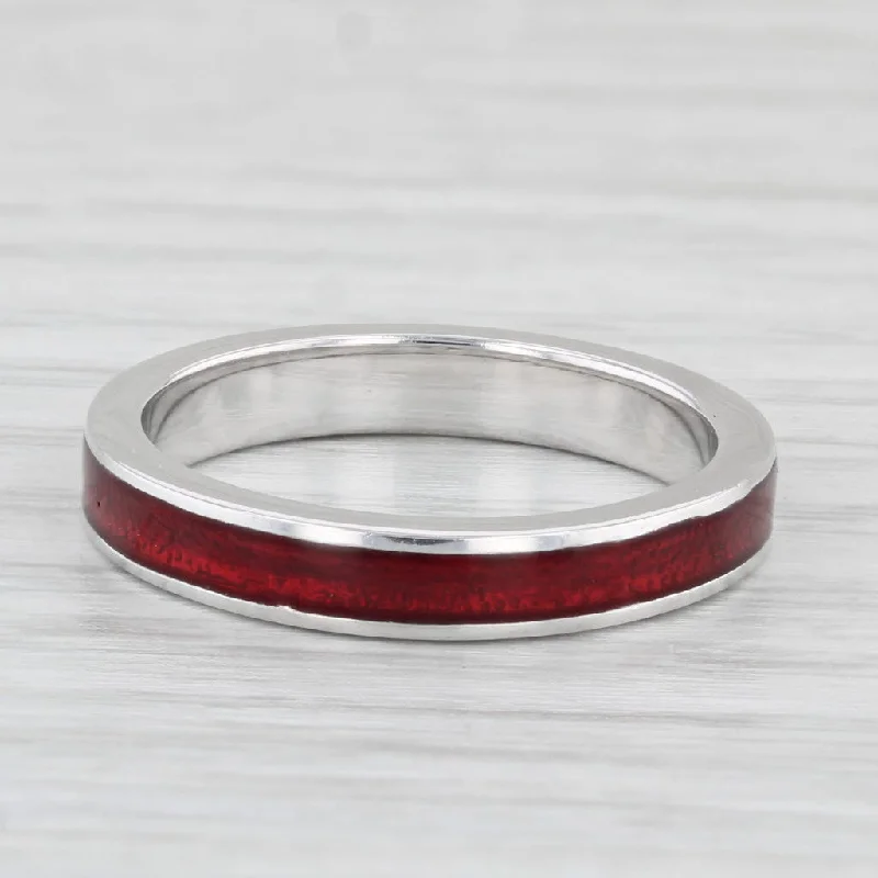 double band engagement rings for women-Hidalgo Red Enamel Ring 18k White Gold Size 6.5 Stackable Band