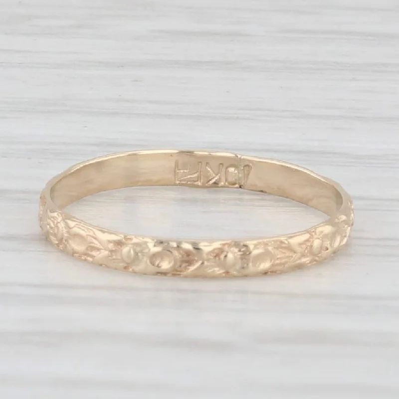 geometric engagement rings for women-Vintage Floral Etched Band 10k Yellow Gold Baby Ring Keepsake