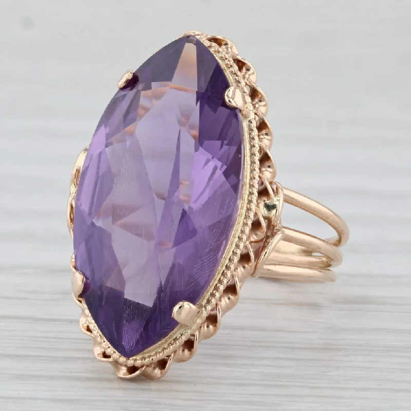 antique platinum engagement rings for women-Vintage 10.75ct Amethyst Marquise Solitaire Ring 14k Rose Gold Size 5.5 Cocktail