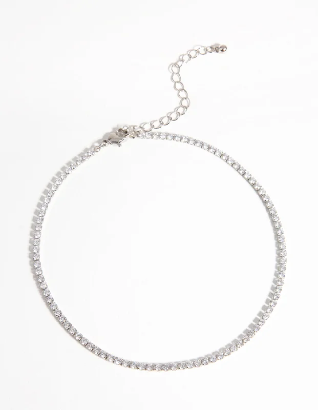 birthstone necklace for women-Silver Cubic Zirconia Cupchain Choker