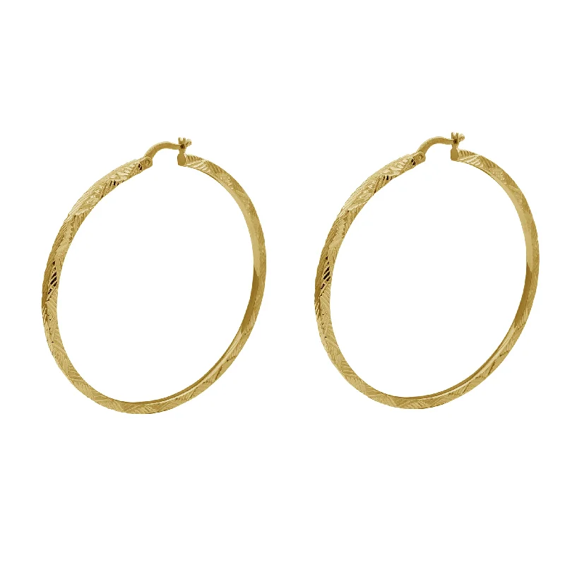 star earrings for women-Diamond-cuts Hoop Earrings (14K)