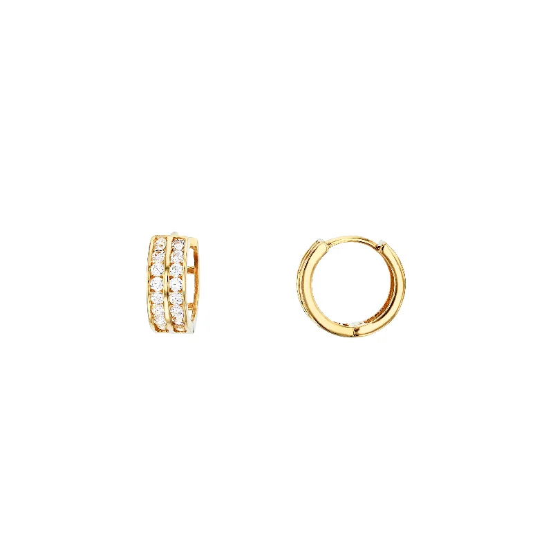 crystal earrings for women-Two Row Cz Huggies (14K)