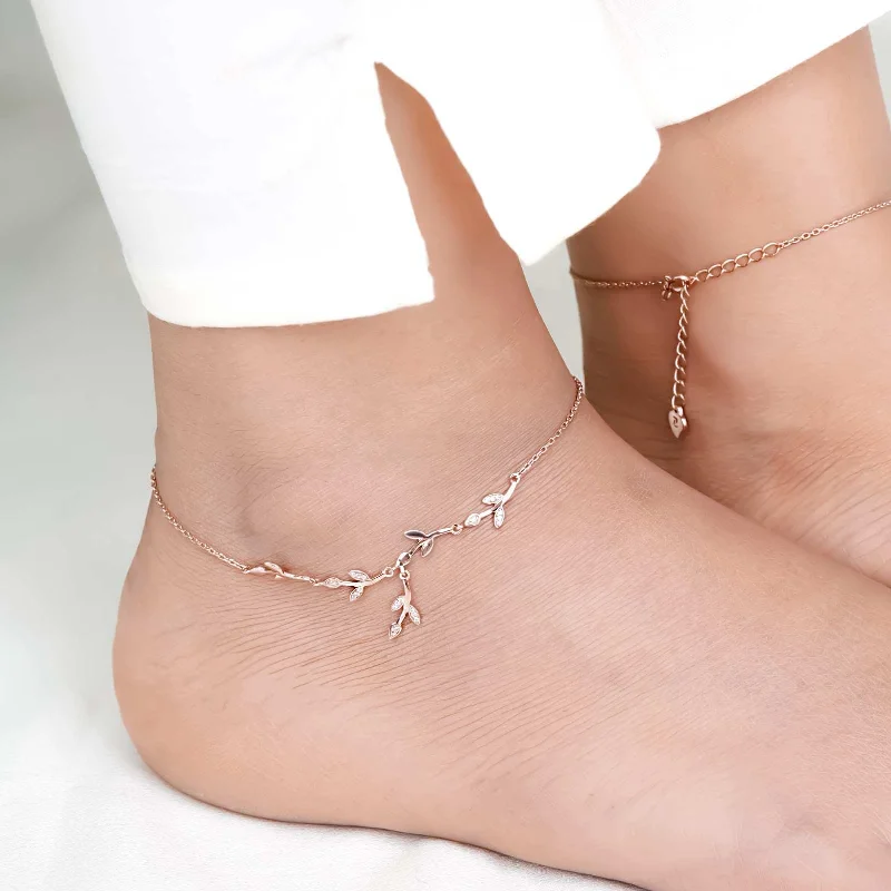 rose gold bracelet for women-Rose Gold Tree Branches Anklet