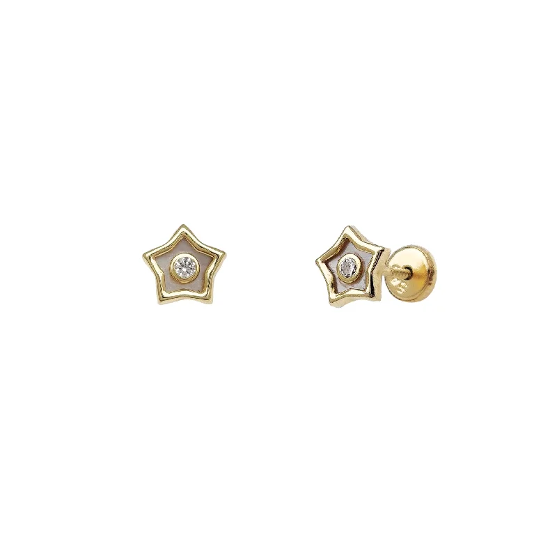 multi-stone earrings for women-Zirconia Opal Star Stud Earrings (14K)