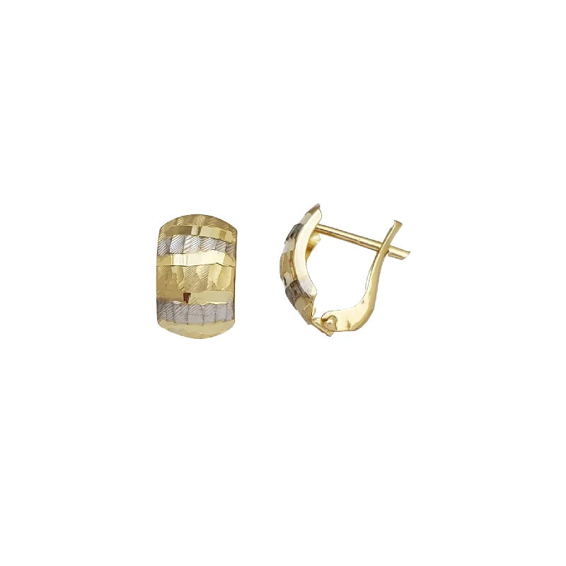 gold hoop earrings for women-Two-Tone Diamond cuts Earrings (14K)