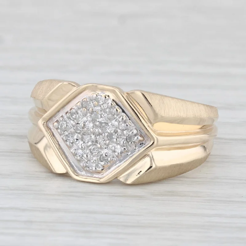 antique platinum engagement rings for women-Pave Diamond Signet Ring 10k Yellow Gold Size 8.5 Beveled Band