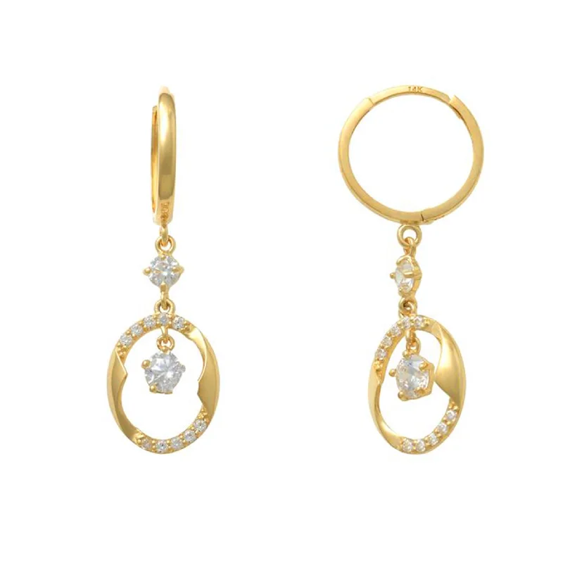 gold hoop earrings for women-CZ Pendulum Dangling Earrings (14K)