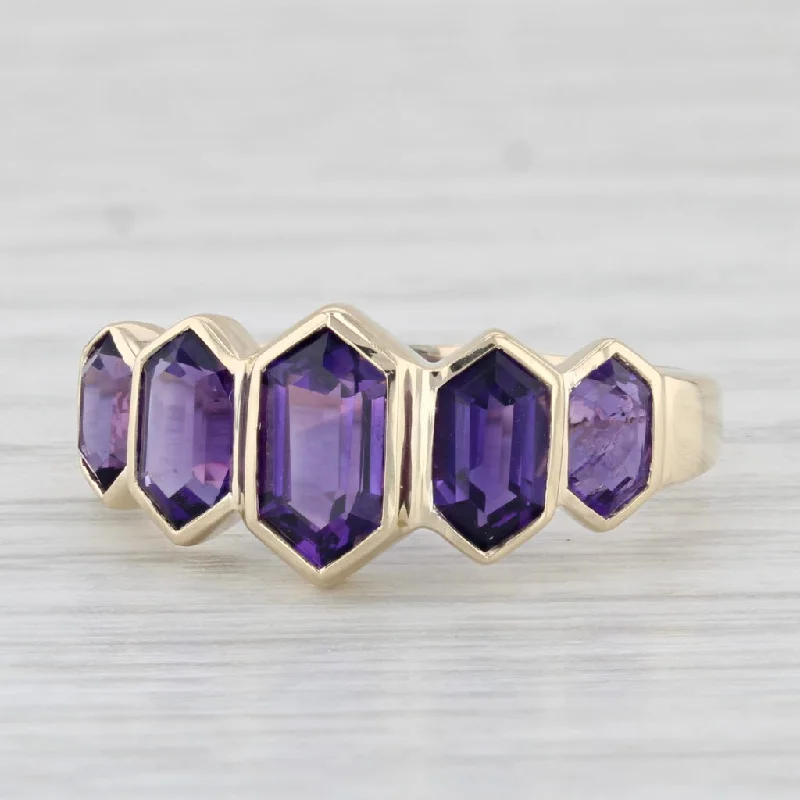 vintage solitaire engagement rings for women-1.50ctw Amethyst Ring 14k Yellow Gold Size 7.5 Tapering Hexagonal 5 Stone