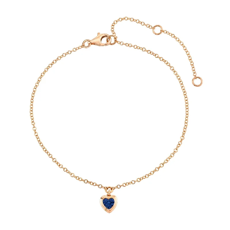 fashionable bracelet for women-MINI ME BLUE SAPPHIRE BEZEL HEART DROP ANKLET