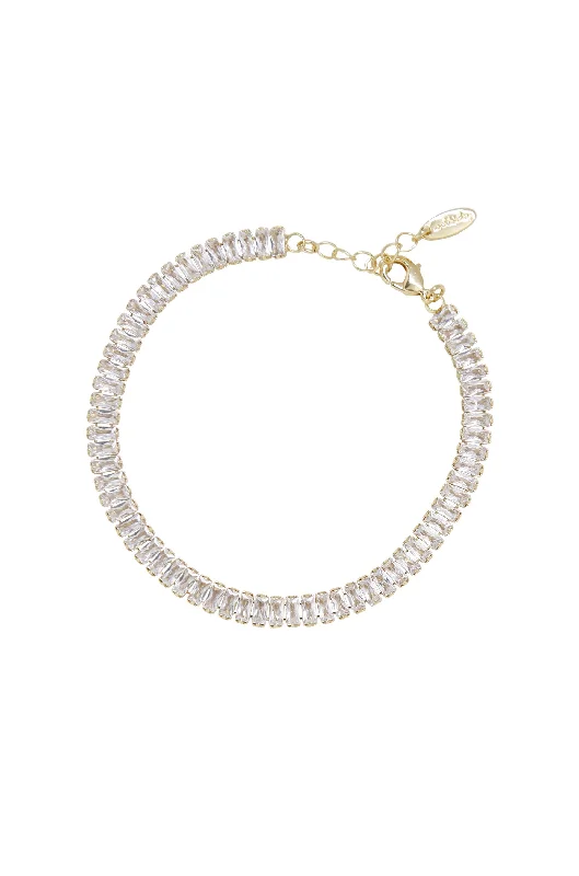 chunky gold bracelet for women-Rhinestone Baguette Anklet