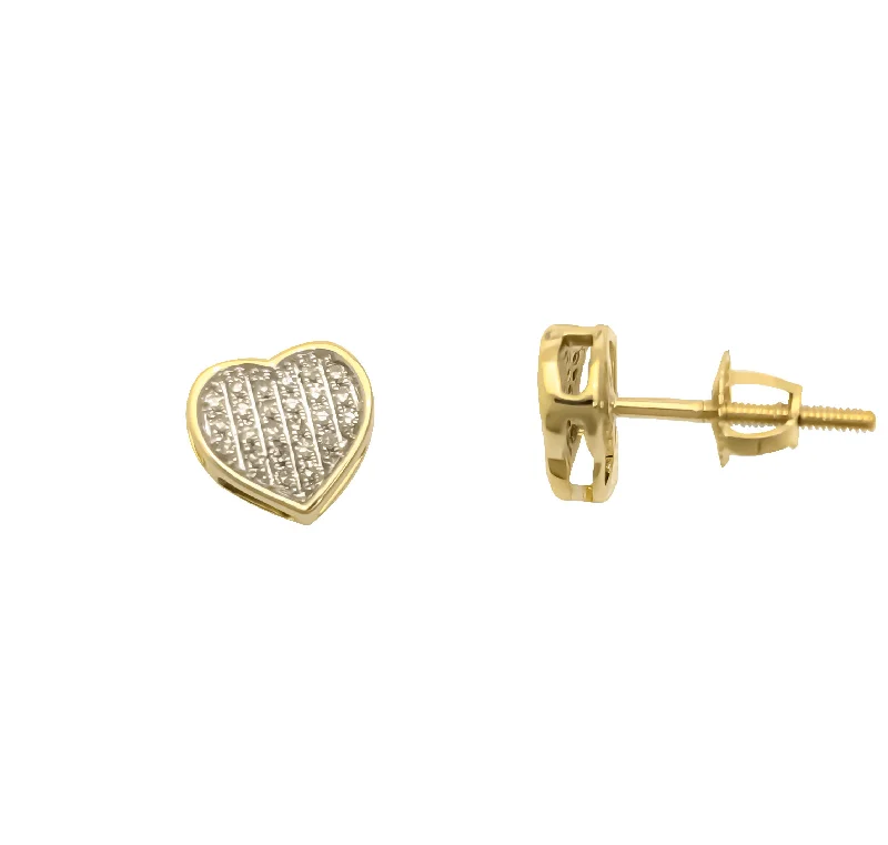 dangling gemstone earrings for women-Heart Two-Tone Six-Row Diamond Screw Earring (14K)