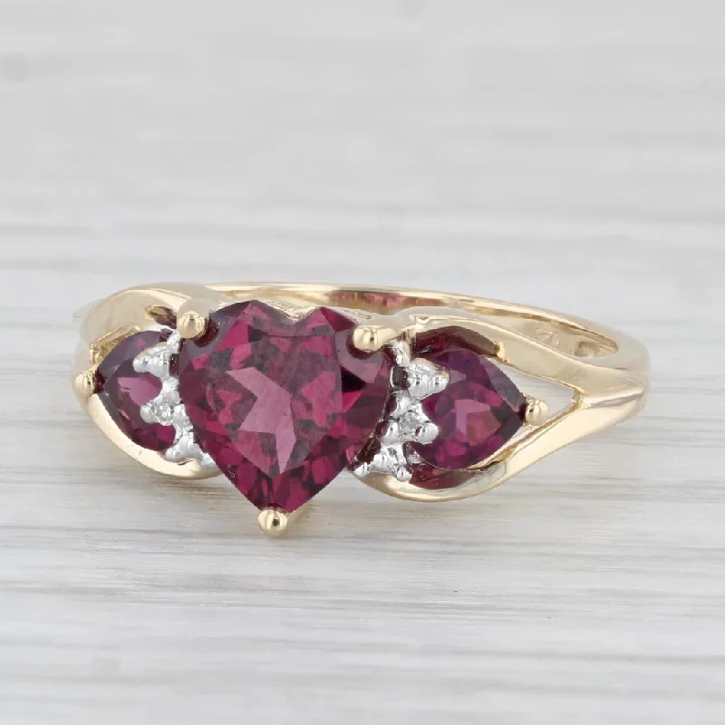 classic gold engagement rings for women-2ctw Garnet Hearts Ring 14k Yellow Gold Size 7 Diamond Accents