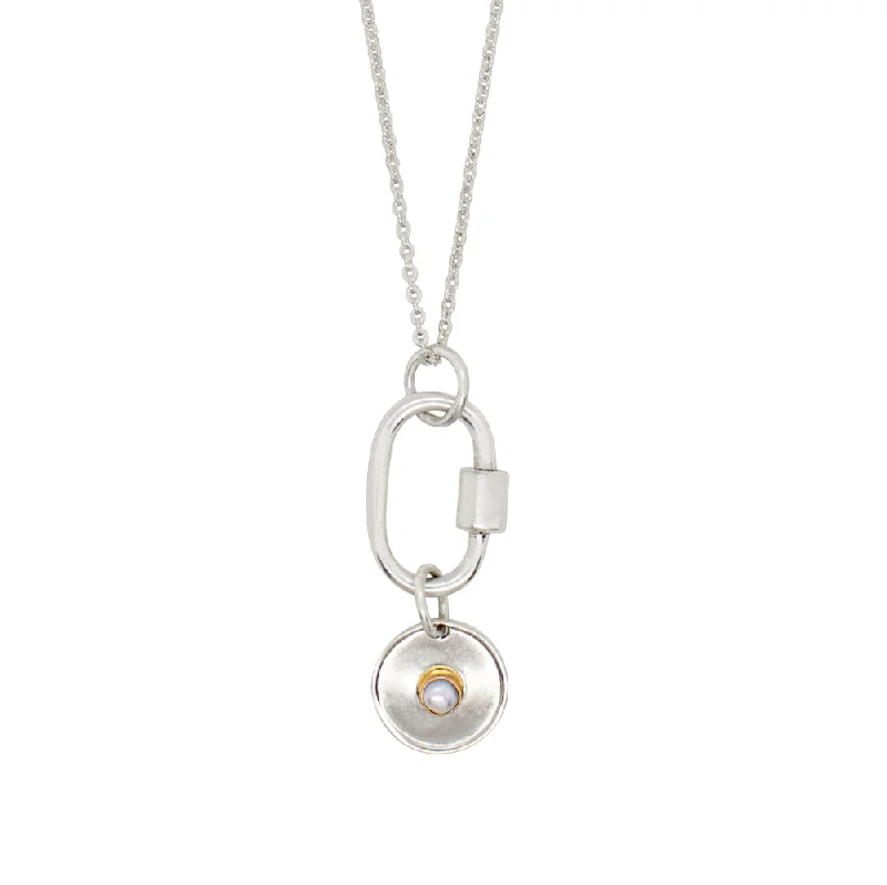 infinity necklace for women-June Birthstone Carabiner Necklace - Pearl