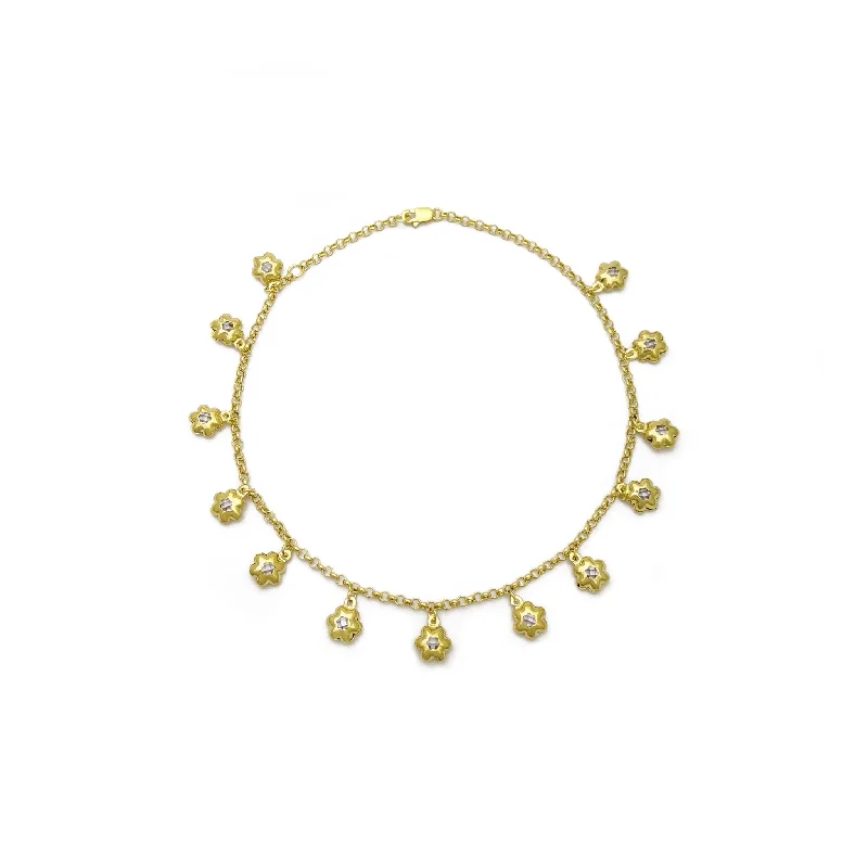 casual bracelet for women-Flower Charm Anklet (14K)