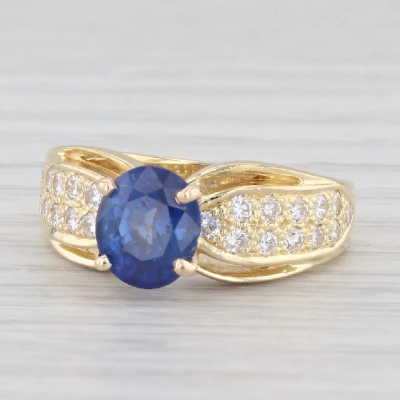 vintage oval engagement rings for women-2.42ctw Oval Blue Sapphire Solitaire Diamond 18K Yellow Gold Size 6 Ring GIA