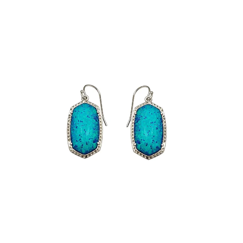 emerald earrings for women-Dangling Opal Plate Earrings (Silver)