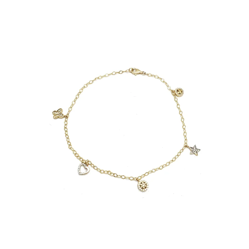 floral bracelet for women-Mix Objects CZ Anklet (14K)