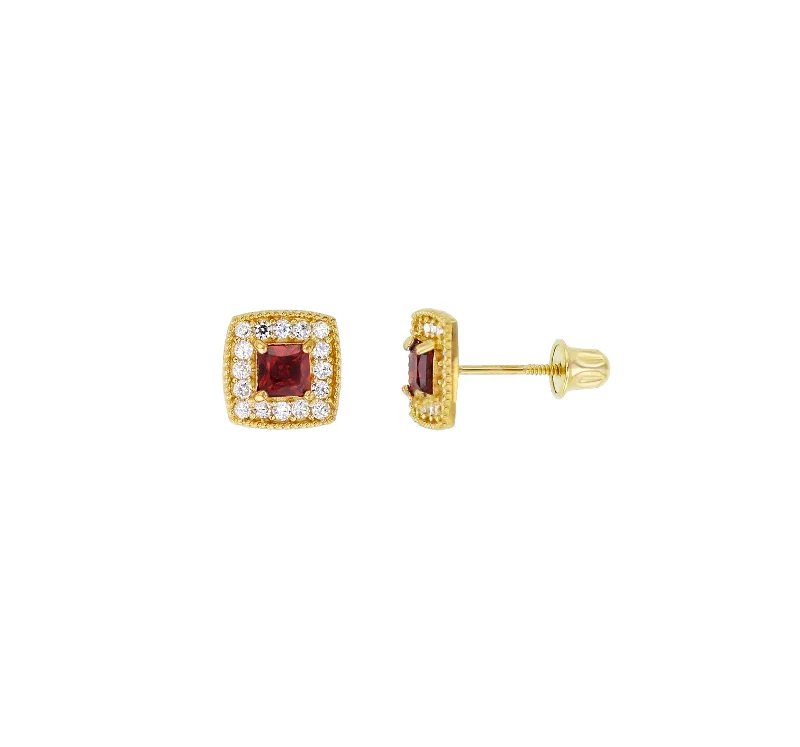 cute earrings for women-Square Cushion Screw Earrings (14K)