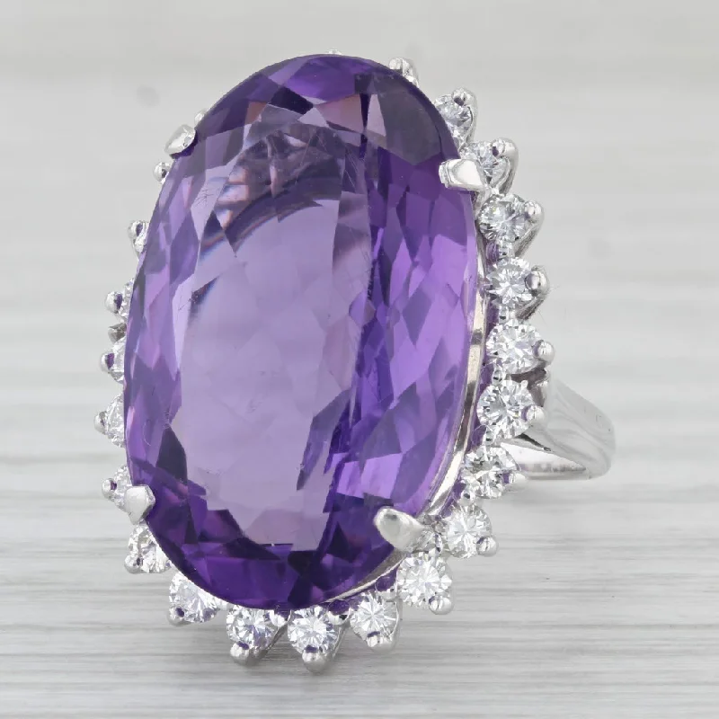 wedding and engagement rings for women-24.78ctw Amethyst Diamond Halo Ring 14k White Gold Size 6.75 Cocktail