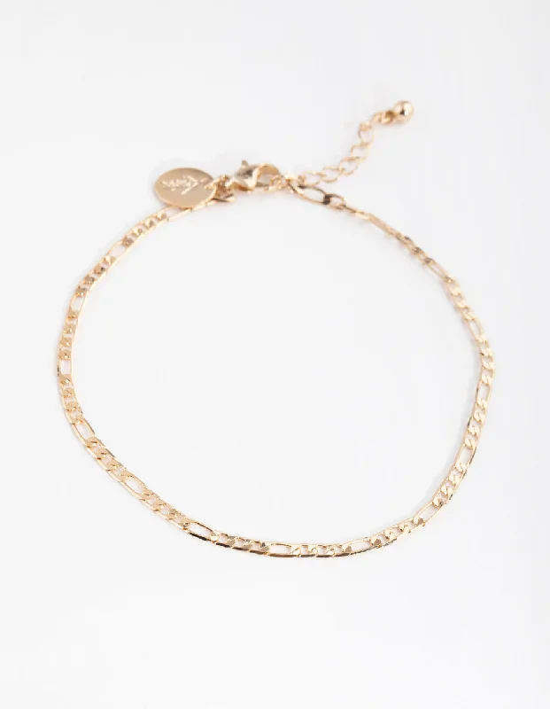 pearl bracelet for women-Gold 2mm Figaro Anklet