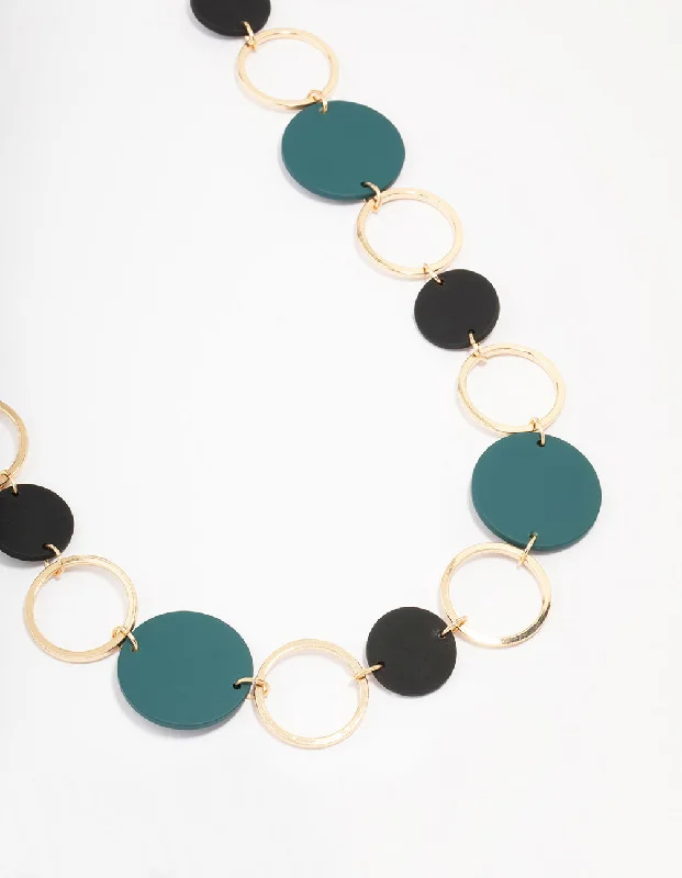 long silver necklace for women-Gold Matte Cut Out Disc Necklace