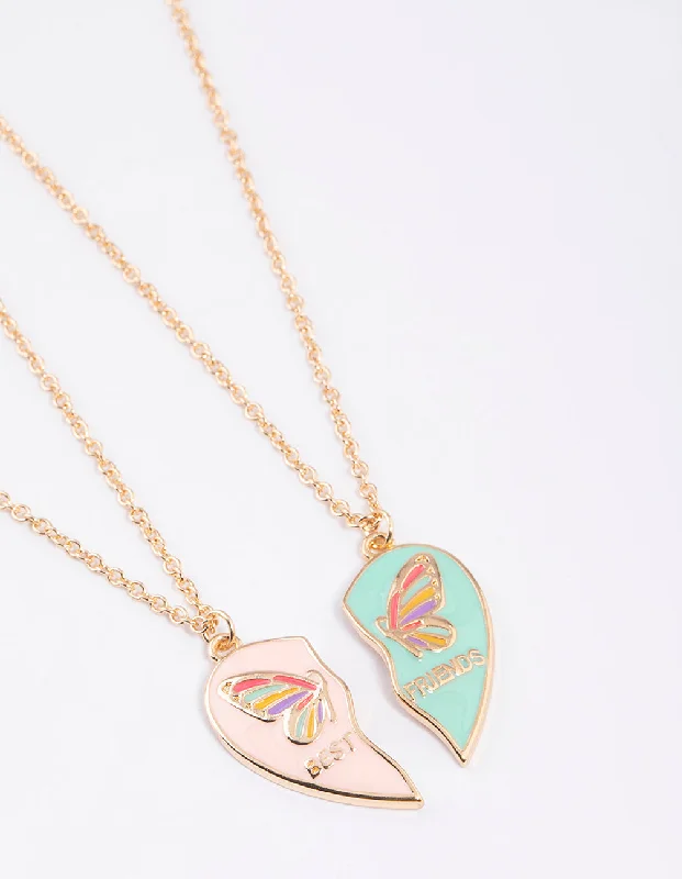 butterfly necklace for women-Kids Butterfly Heart BFF Necklace