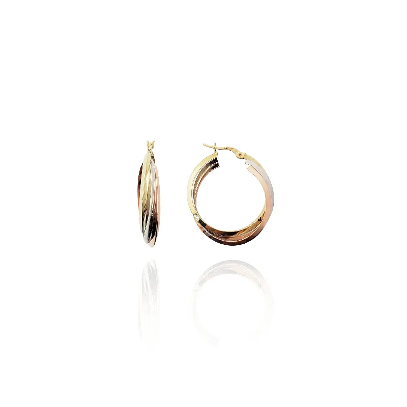 elegant gemstone earrings for women-Tri-Color Spiral Link Hoop Earrings (14K)