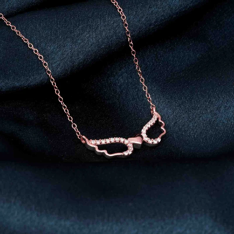 dainty necklace for women-Rose Gold Angel Wings Heart Necklace