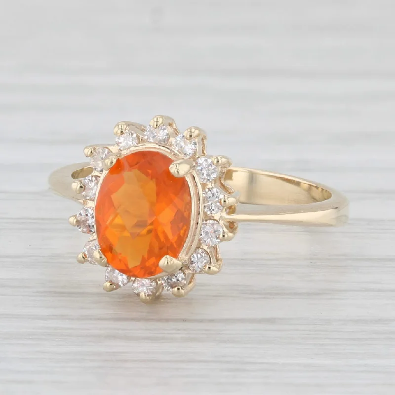 eternity engagement rings for women-1-05ctw Orange Fire Opal Diamond Halo Ring14k Yellow Gold Size 7