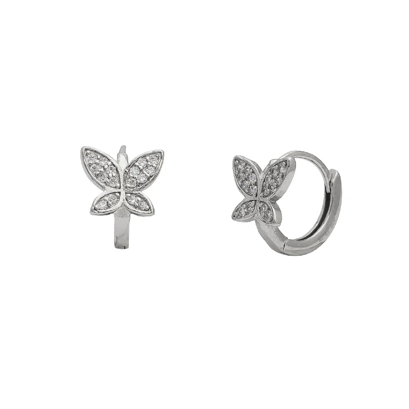 crystal earrings for women-Zirconia Butterfly Huggie Earrings (Silver)