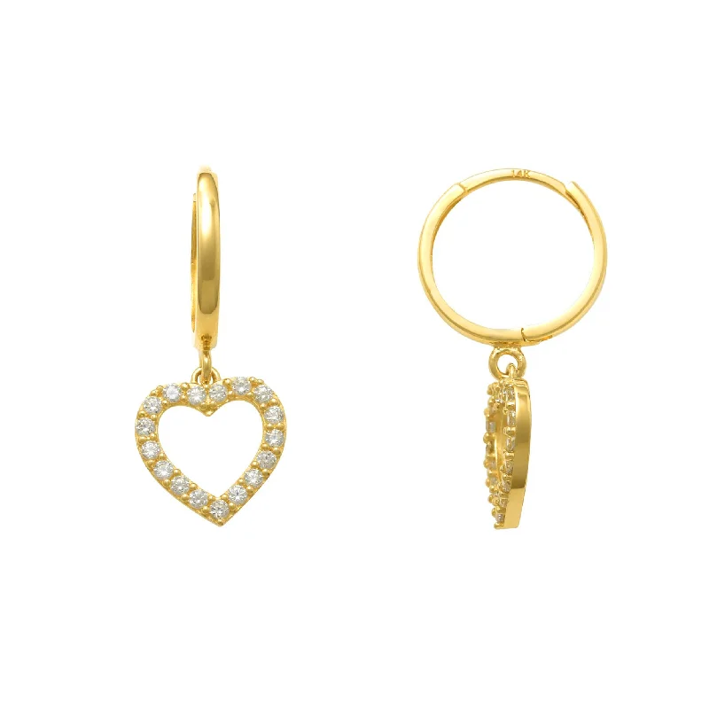 small hoop earrings for women-Zirconia Open Heart Drop Earrings (14K)